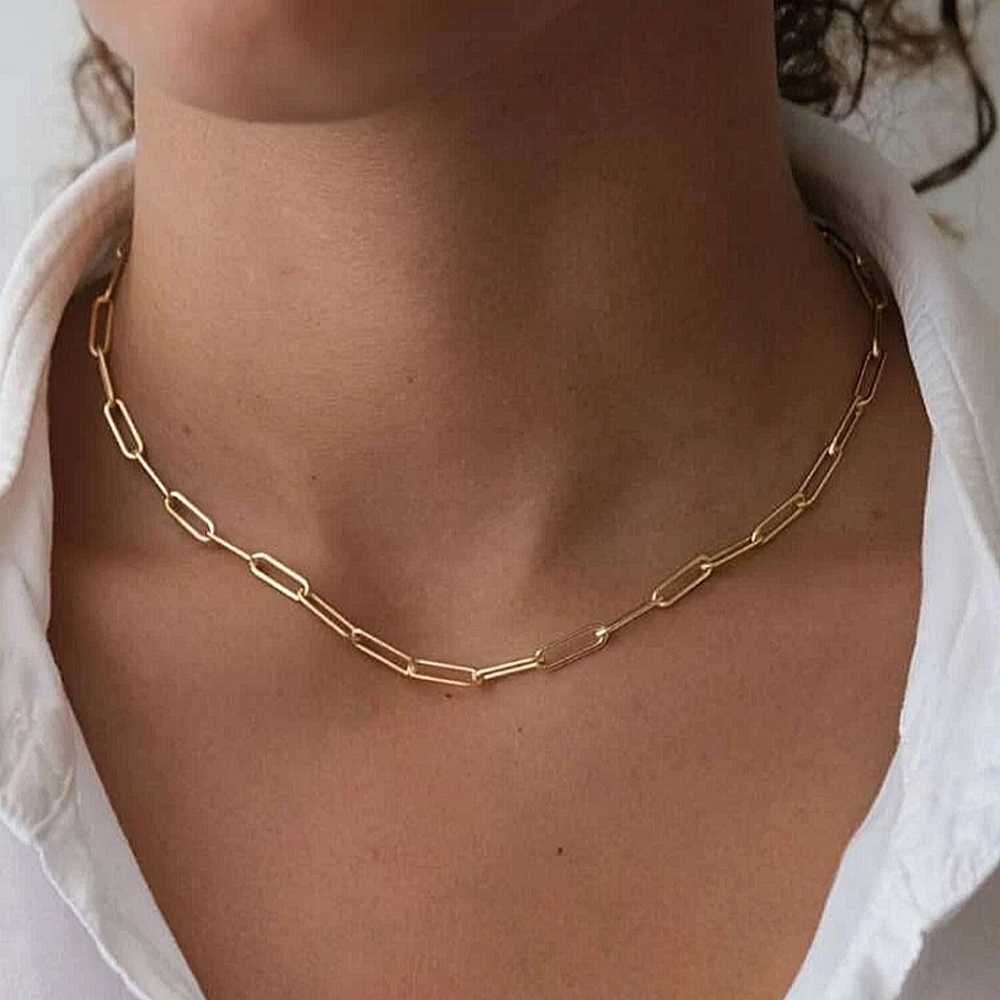 Paper Clip Silver  Plated Minimalist Chain Link Necklace